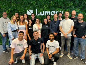 Photo Ryan Westwood with Lumay team members at the Lumary office